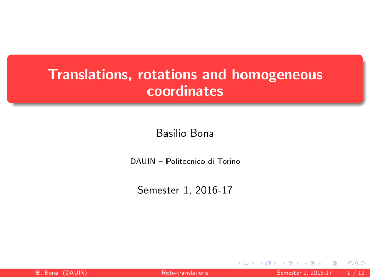 translations rotations and homogeneous coordinates