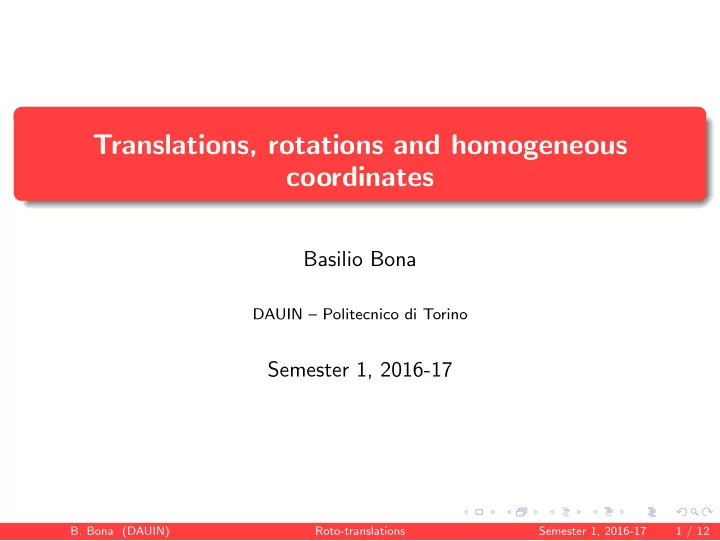 translations rotations and homogeneous coordinates