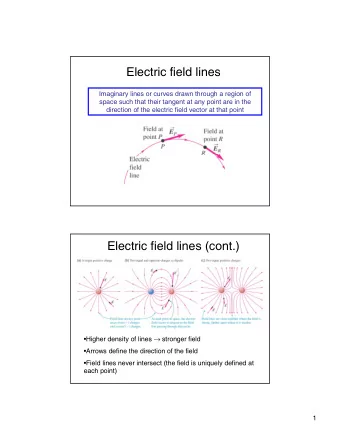 Electric field lines  Imaginary lines or curves drawn through a region of  space such that their