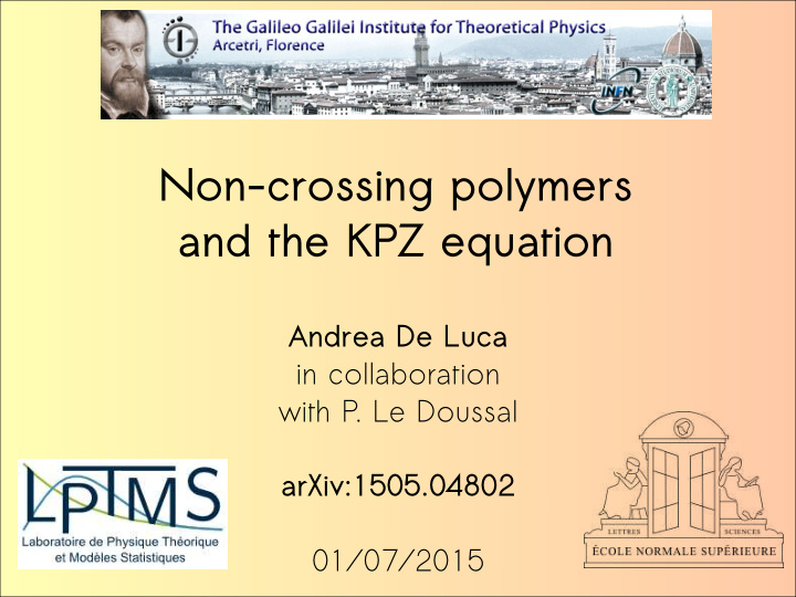non crossing polymers and the kpz equation
