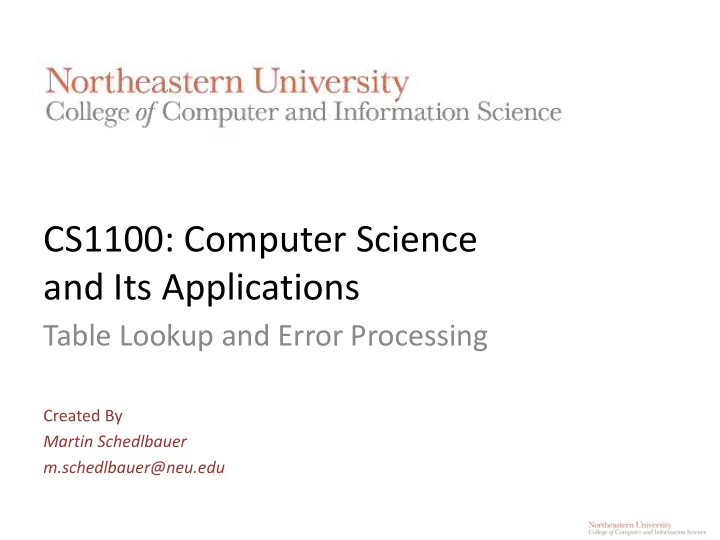 cs1100 computer science and its applications