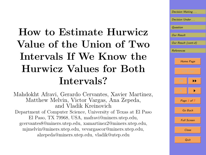 how to estimate hurwicz