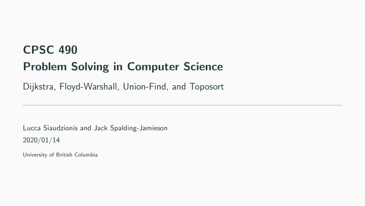 cpsc 490 problem solving in computer science