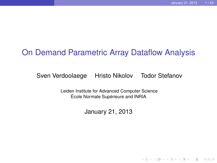 on demand parametric array dataflow analysis