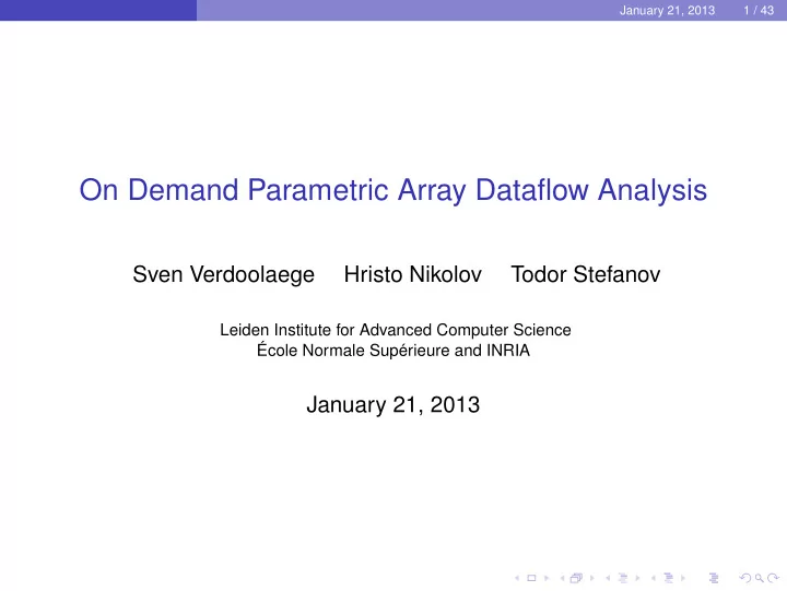 on demand parametric array dataflow analysis