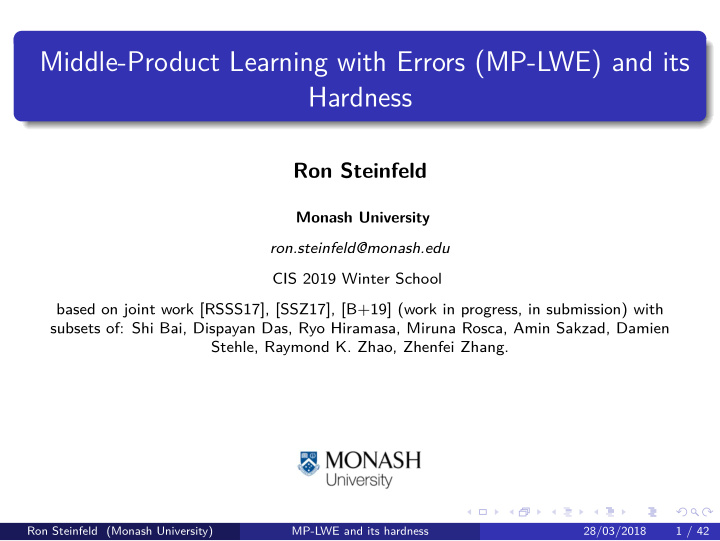 middle product learning with errors mp lwe and its