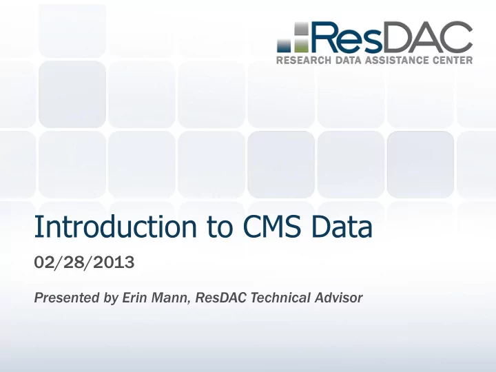 introduction to cms data