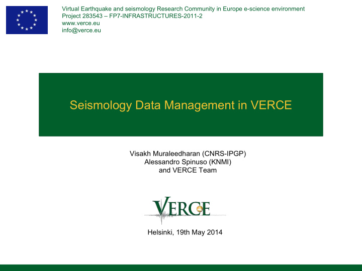 seismology data management in verce