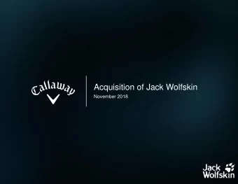 Acquisition of Jack Wolfskin  November 2018  Important notices  Forward-Looking Statements: During