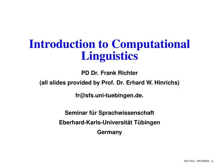 introduction to computational linguistics