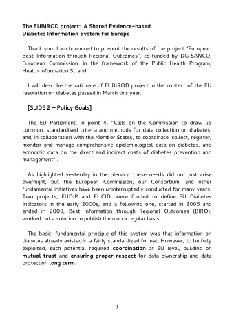 T  h  e  E  U  B  I  R  O  D  p  r  o  j  e  c  t  :  A  S  h  a  r  e  d  E  v  i  d  e  n  c  e