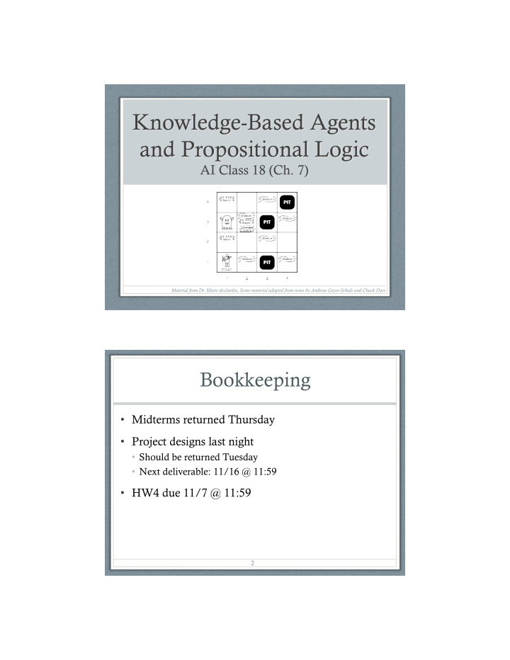 knowledge based agents and propositional logic