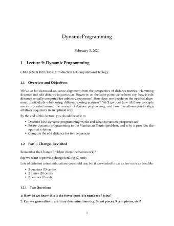 DynamicProgramming  February 3, 2020  1  Lecture 9: Dynamic Programming  CBIO (CSCI) 4835/6835: