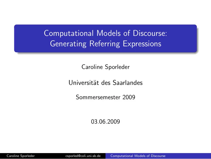 computational models of discourse generating referring