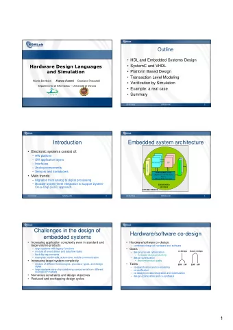 Introduction  Embedded system architecture   Electronic systems consist of:   HW platform
