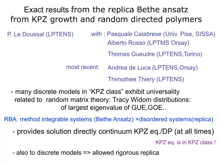 exact results from the replica bethe ansatz from kpz