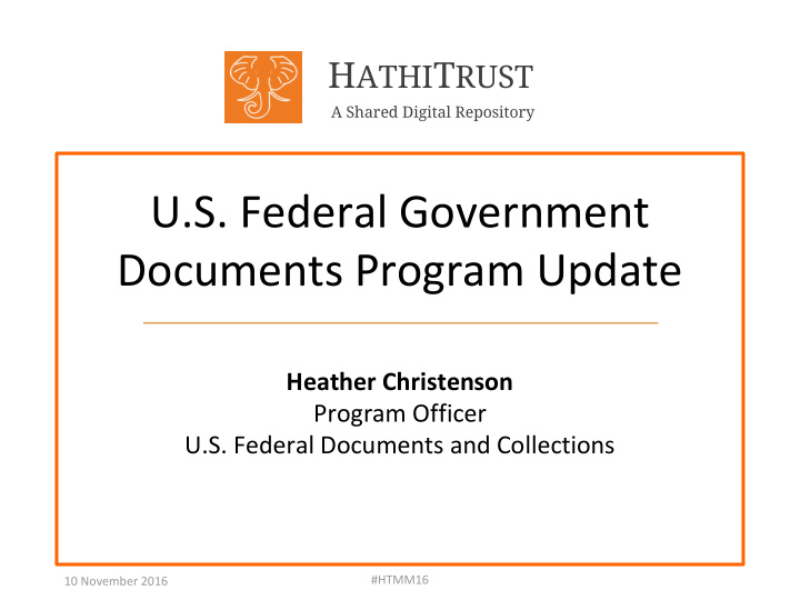 u s federal government documents program update
