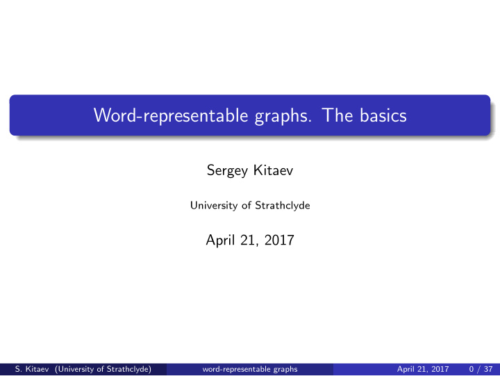 word representable graphs the basics