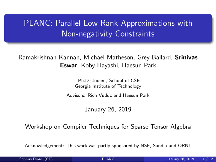 planc parallel low rank approximations with non