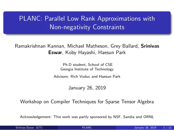 planc parallel low rank approximations with non