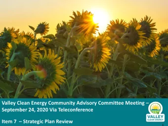 Valley Clean Energy Community Advisory Committee Meeting   September 24, 2020 Via Teleconference