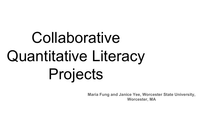 collaborative quantitative literacy projects