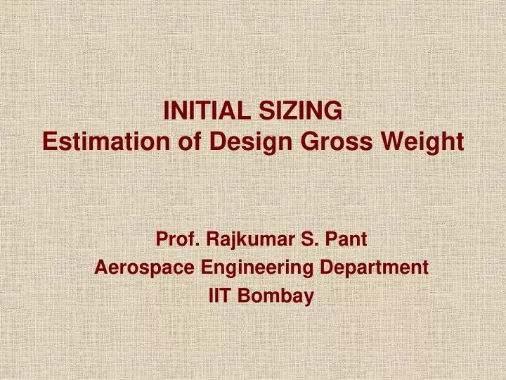 initial sizing estimation of design gross weight