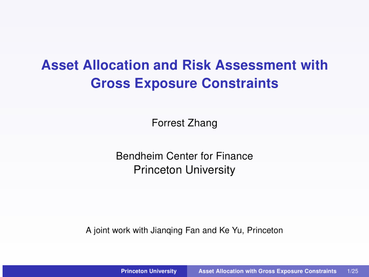 asset allocation and risk assessment with gross exposure
