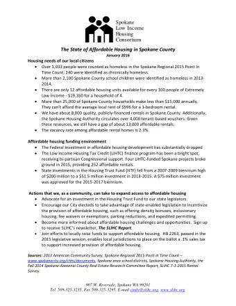 Spokane  Low Income  Housing  Consortium The State of Affordable Housing in Spokane County  January