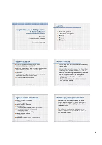 1  SDRT  Fundamental assumption  SDRT  Formal setting  Discourse consists of a set of
