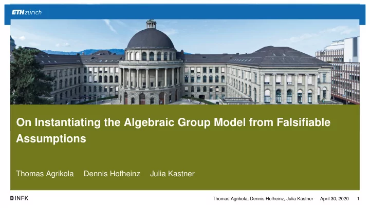 on instantiating the algebraic group model from
