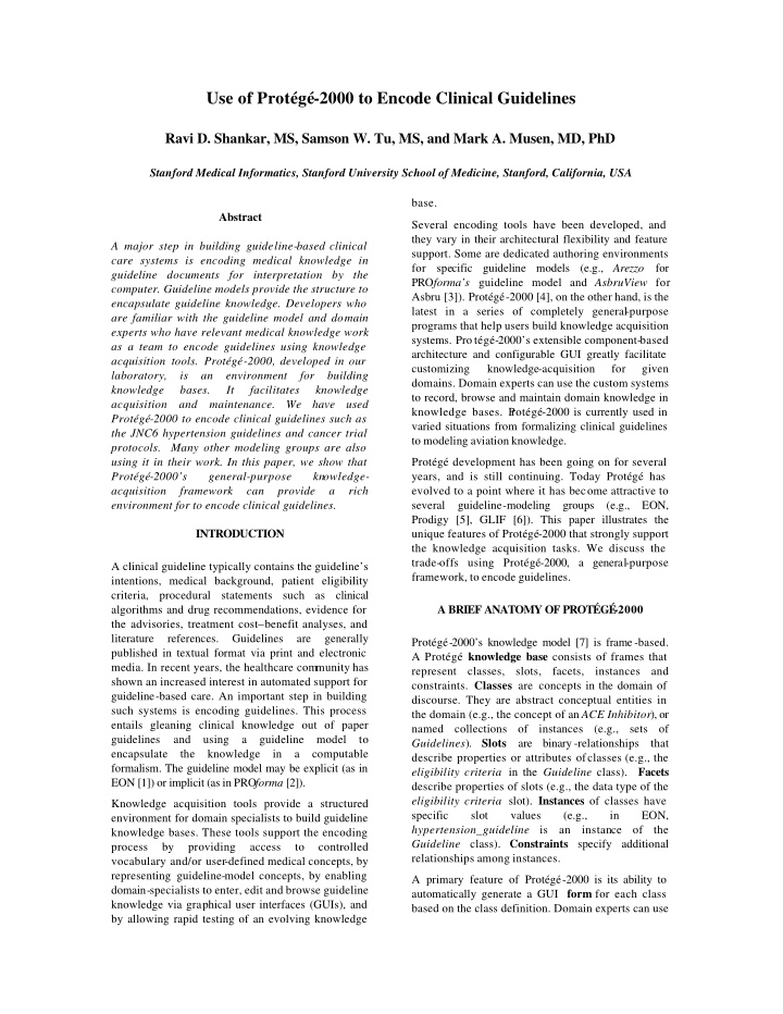 use of prot g 2000 to encode clinical guidelines