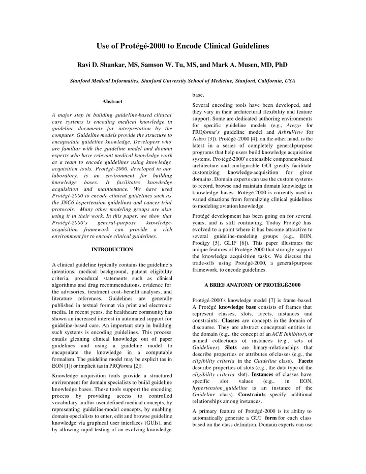 use of prot g 2000 to encode clinical guidelines