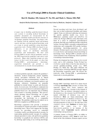Use of Protg-2000 to Encode Clinical Guidelines  Ravi D. Shankar, MS, Samson W. Tu, MS, and