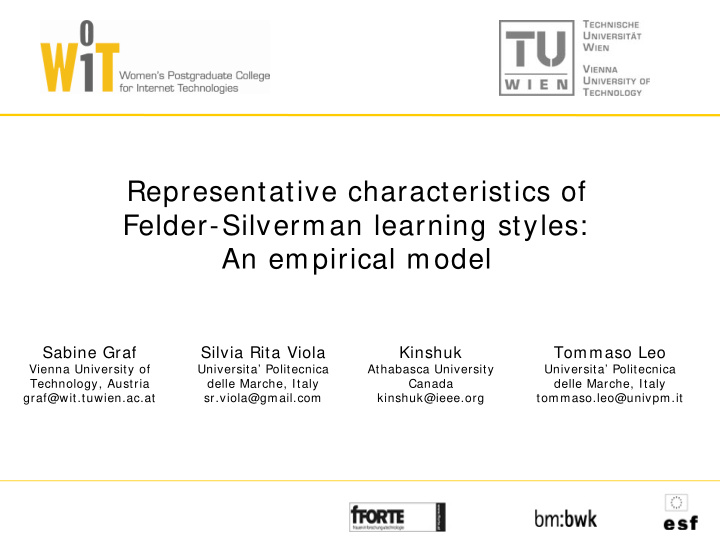 representative characteristics of felder silverman