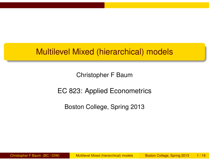 multilevel mixed hierarchical models