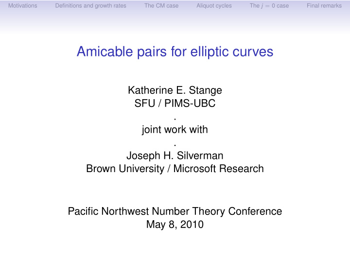 amicable pairs for elliptic curves
