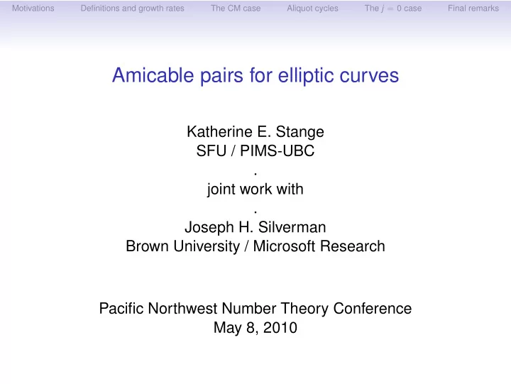 amicable pairs for elliptic curves