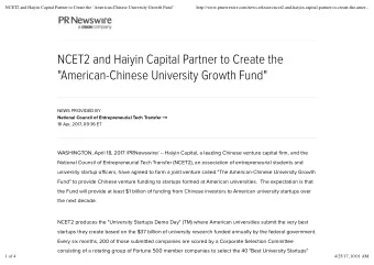 NCET2 and Haiyin Capital Partner to Create the  &quot;American-Chinese University Growth Fund&quot;