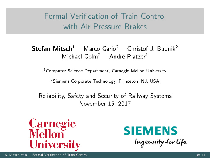 formal verification of train control with air pressure