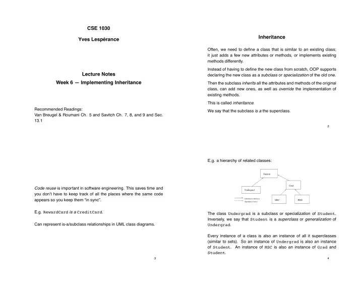 cse 1030 inheritance yves lesp erance