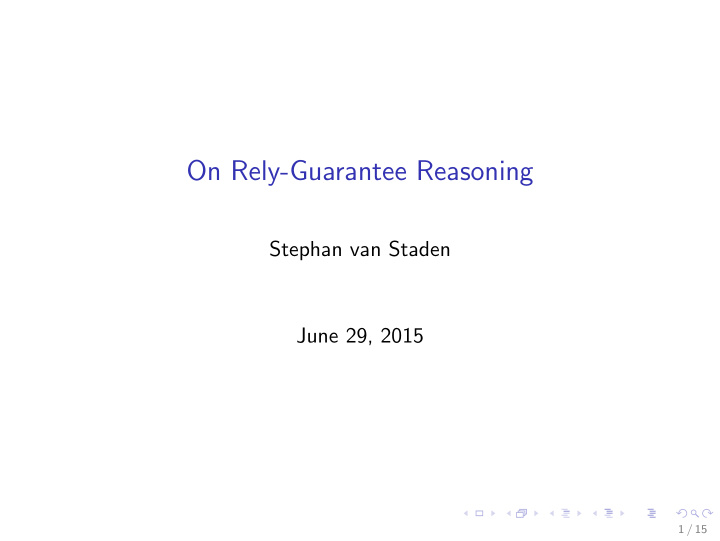 on rely guarantee reasoning