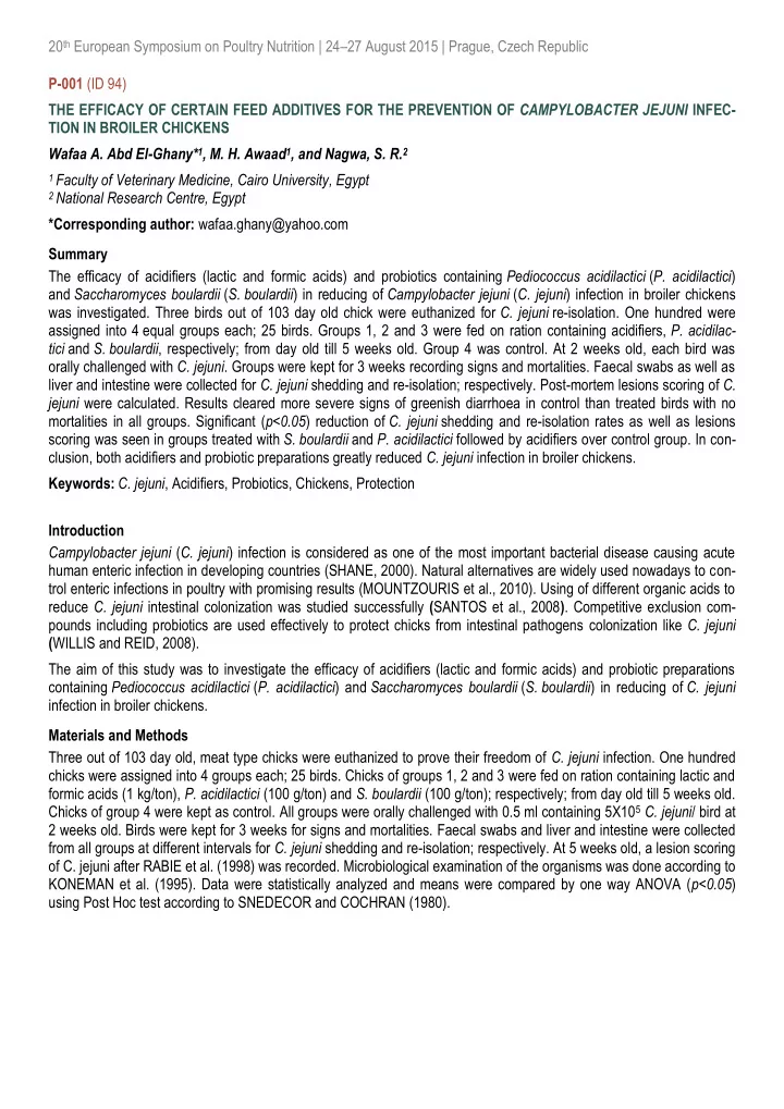 20 th european symposium on poultry nutrition 24 27