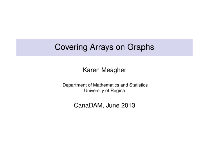 covering arrays on graphs