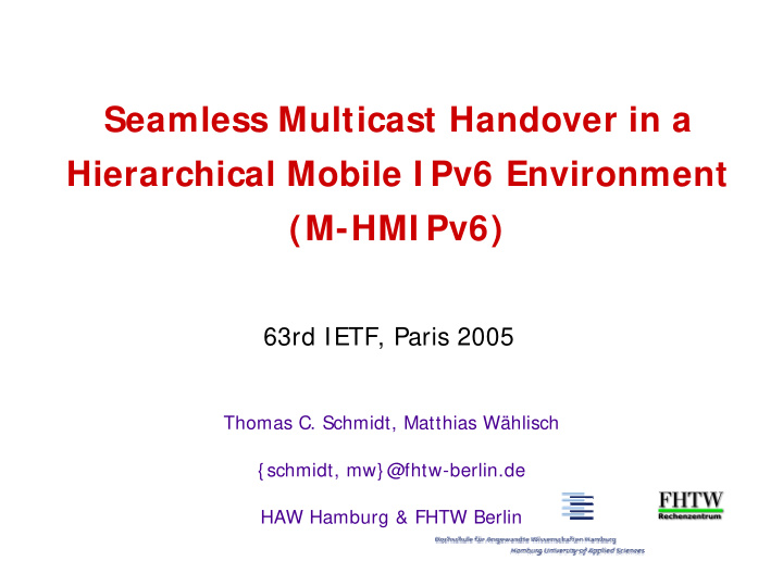 seamless multicast handover in a hierarchical mobile i