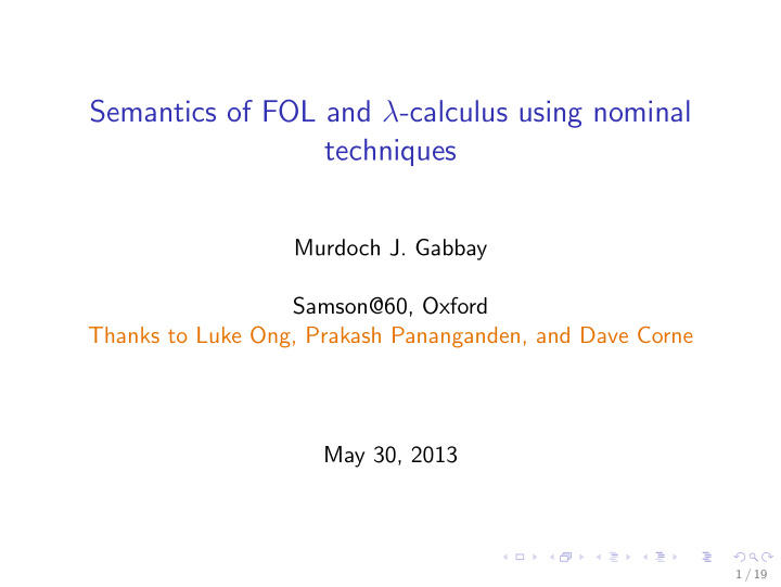 semantics of fol and calculus using nominal techniques