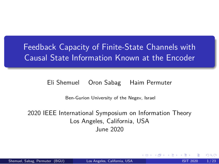 feedback capacity of finite state channels with causal