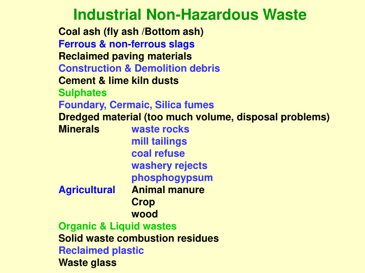 industrial non hazardous waste