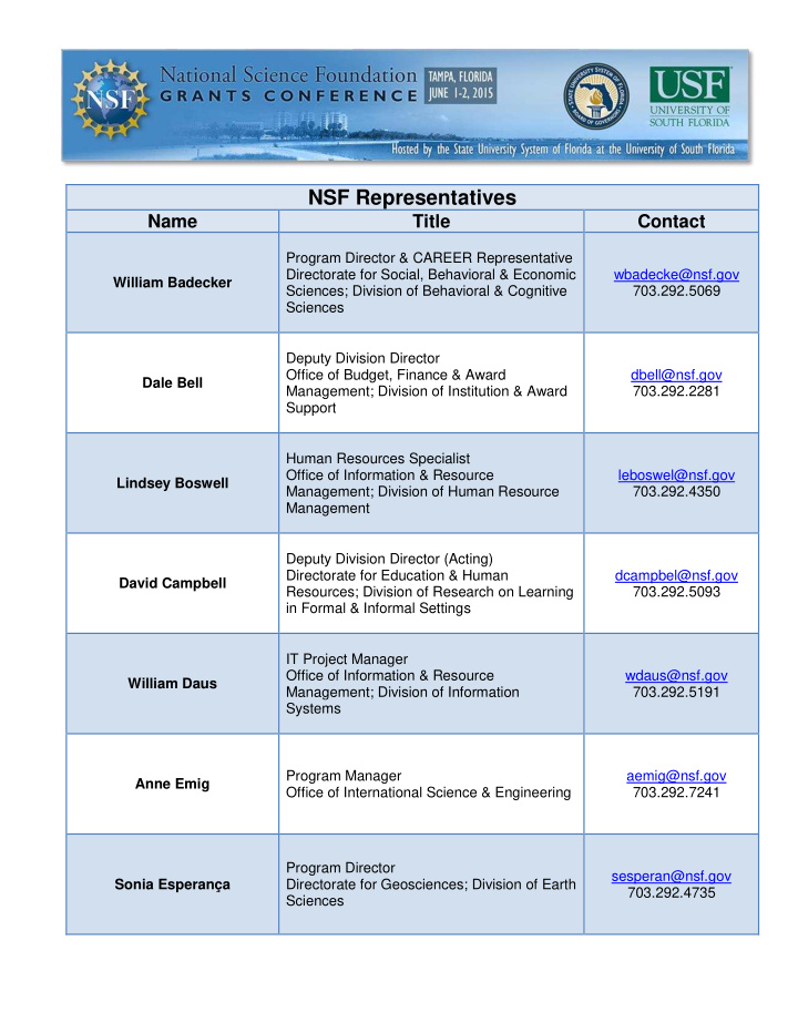 nsf representatives