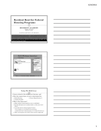 Resident Rent for Federal  Housing Program s  R ES ID EN T ACAD EM Y  T H I R D  S E S S I O N  M A